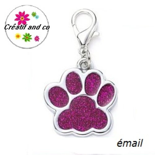 Charm's empreinte de patte chien/chat émail fuschia