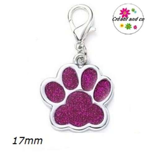 Charm's empreinte de patte chien/chat fuschia émail