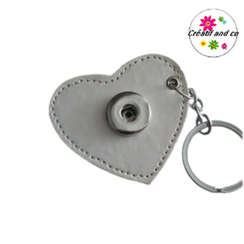 Porte clé coeur simili cuir blanc pour bouton pression