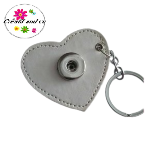 Porte clé coeur simili cuir blanc pour bouton pression