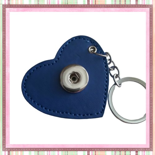 Porte clé coeur simili cuir bleu roi pour bouton pression