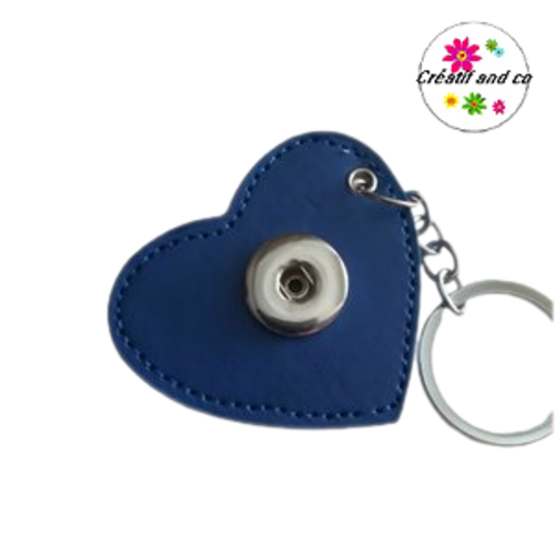 Porte clé coeur simili cuir bleu roi pour bouton pression