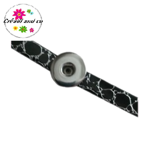 Bracelet simili cuir effet craquelé noir réglable pour bouton pression