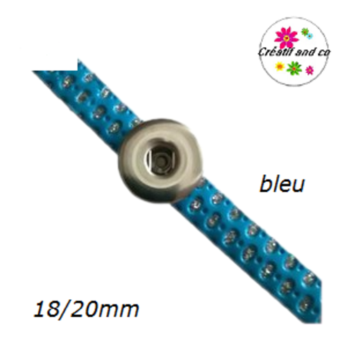 Bracelet simili cuir bleu et argent brillant réglable pour bouton pression fixe