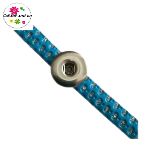 Bracelet simili cuir bleu et argent brillant réglable pour bouton pression fixe