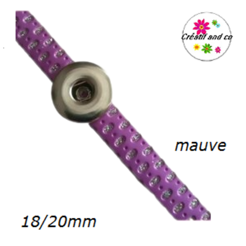 Bracelet simili cuir mauve et argent brillant réglable pour bouton pression fixe