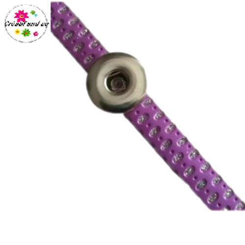 Bracelet simili cuir mauve et argent brillant réglable pour bouton pression fixe