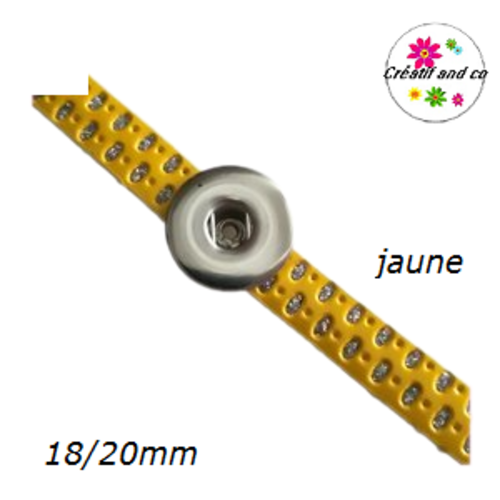 Bracelet simili cuir jaune et argent brillant réglable pour bouton pression fixe