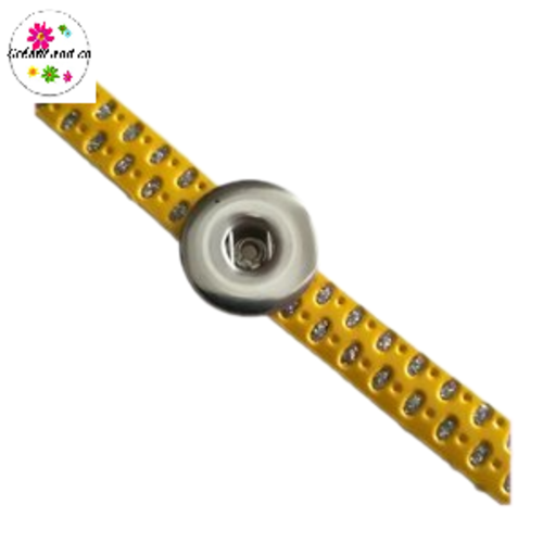 Bracelet simili cuir jaune et argent brillant réglable pour bouton pression fixe