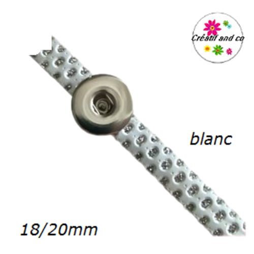 Bracelet simili cuir blanc et argent brillant réglable pour bouton pression fixe