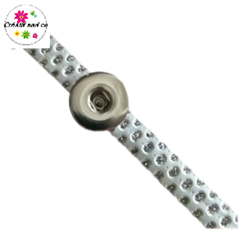 Bracelet simili cuir blanc et argent brillant réglable pour bouton pression fixe