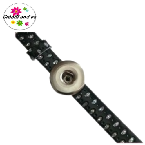 Bracelet simili cuir noir et argent brillant réglable pour bouton pression fixe