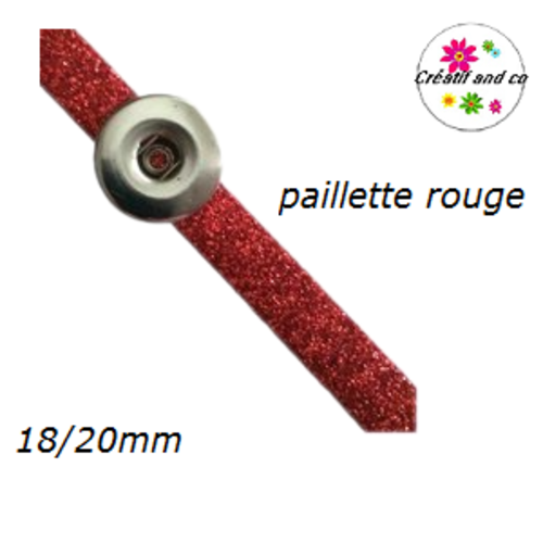 Bracelet simili cuir rouge paillette réglable pour bouton pression fixe