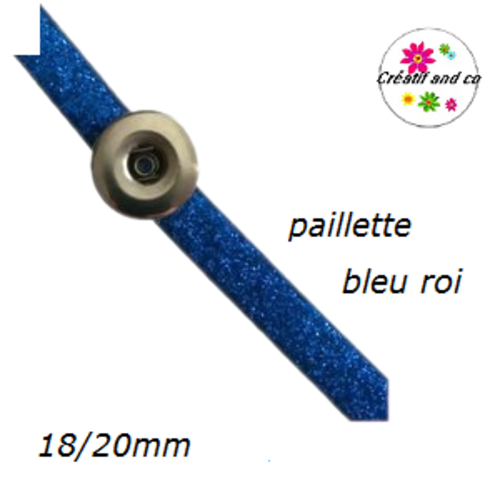 Bracelet simili cuir bleu roi paillette réglable pour bouton pression fixe