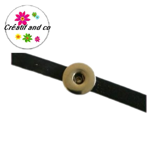 Bracelet simili cuir noir paillette réglable pour bouton pression fixe