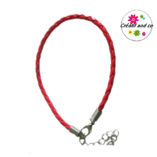 Bracelet tressé simili cuir rouge