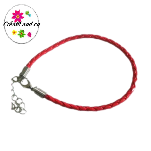 Bracelet tressé simili cuir rouge