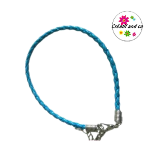 Bracelet tressé simili cuir bleu