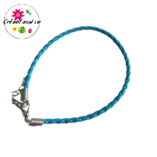 Bracelet tressé simili cuir bleu