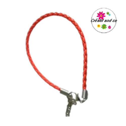 Bracelet tressé simili cuir orange
