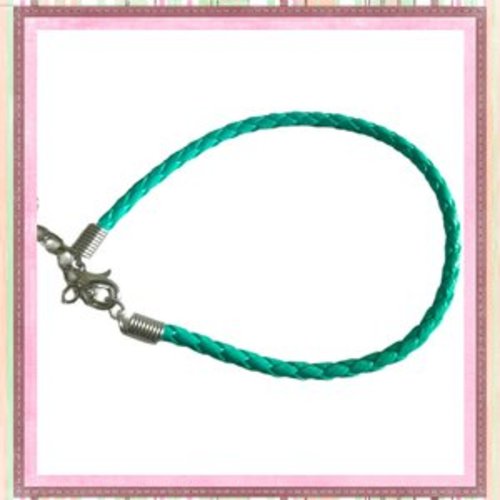 Bracelet tressé simili cuir bleu-vert