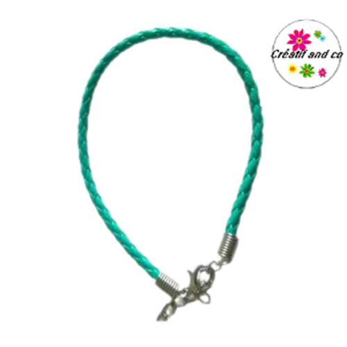 Bracelet tressé simili cuir bleu-vert