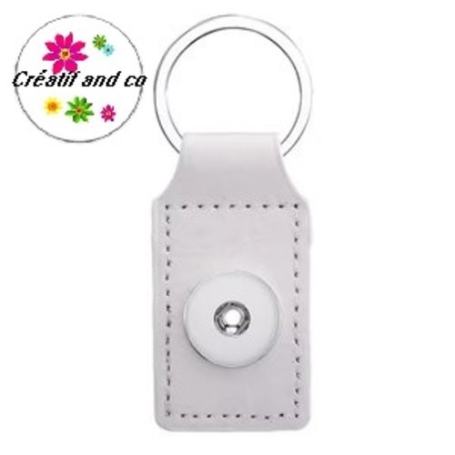 Porte clé rectangle simili cuir blanc pour bouton pression