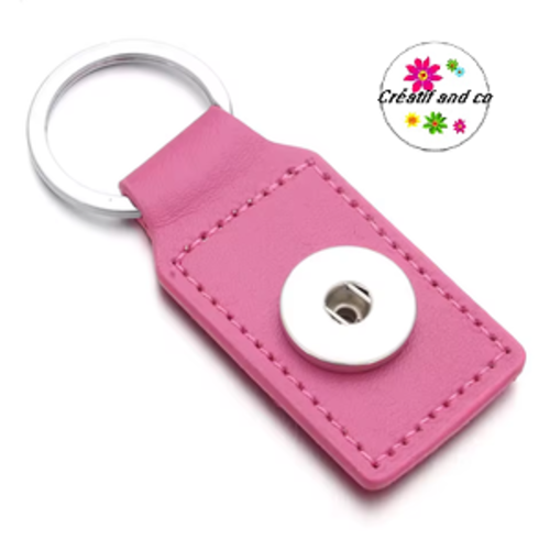 Porte clé rectangle simili cuir fuschia pour bouton pression