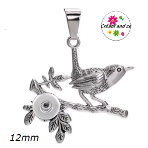 Pendentif oiseau sur branche pour bouton pression