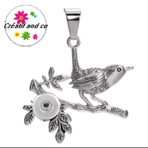 Pendentif oiseau sur branche pour bouton pression