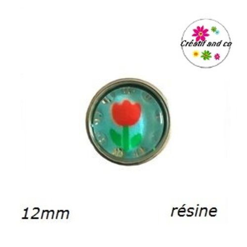 Bouton pression tulipe rouge fond bleu clair 12mm