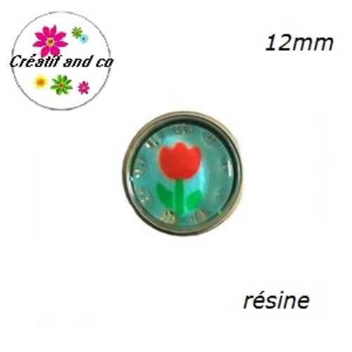 Bouton pression tulipe rouge fond bleu clair  12mm