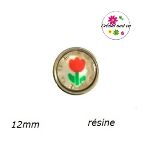 Bouton pression tulipe rouge fond blanc 12mm