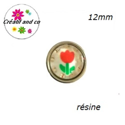 Bouton pression tulipe rouge fond blanc 12mm