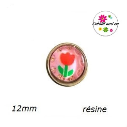Bouton pression tulipe rouge fond rose 12mm