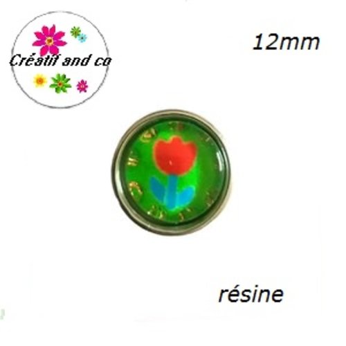 Bouton pression tulipe rouge fond vert 12mm