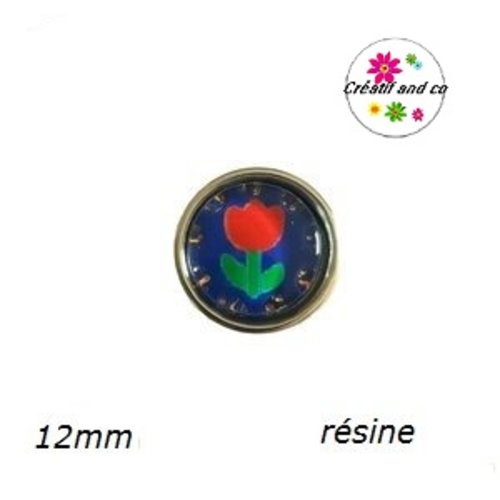 Bouton pression tulipe rouge fond bleu roi 12mm