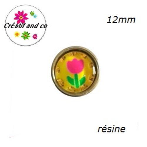 Bouton pression tulipe fuschia fond jaune 12mm