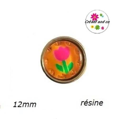 Bouton pression tulipe fuschia fond orange 12mm