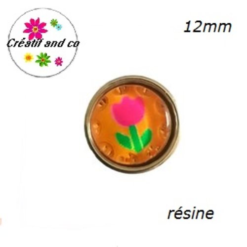 Bouton pression tulipe fuschia fond orange 12mm