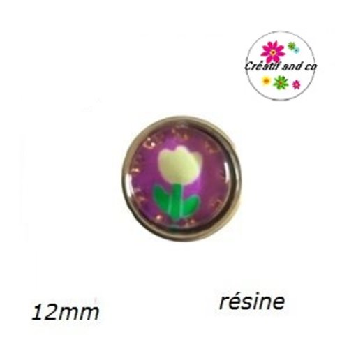 Bouton pression tulipe beige fond mauve 12mm