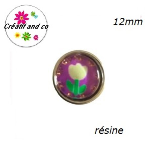 Bouton pression tulipe beige fond mauve 12mm
