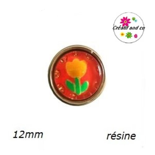 Bouton pression tulipe orange fond rouge 12mm