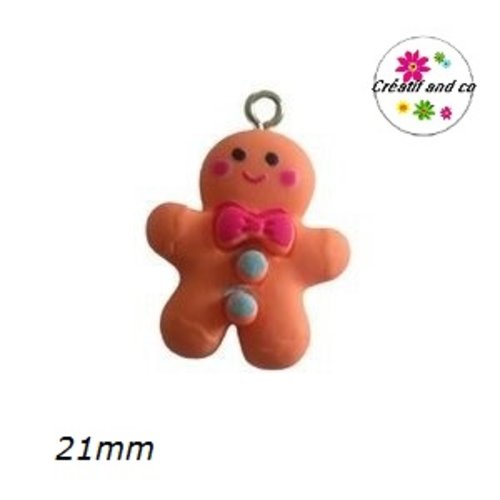 Breloque mr pain d'épice de noël orange 21mm
