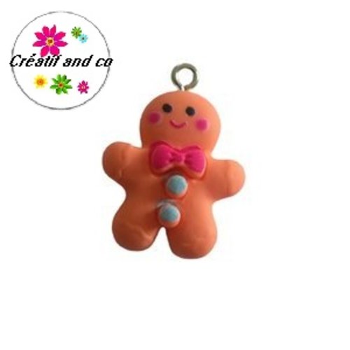 Breloque mr pain d'épice de noël orange résine