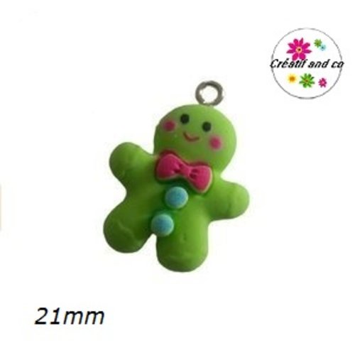 Breloque mr pain d'épice de noël vert  21mm