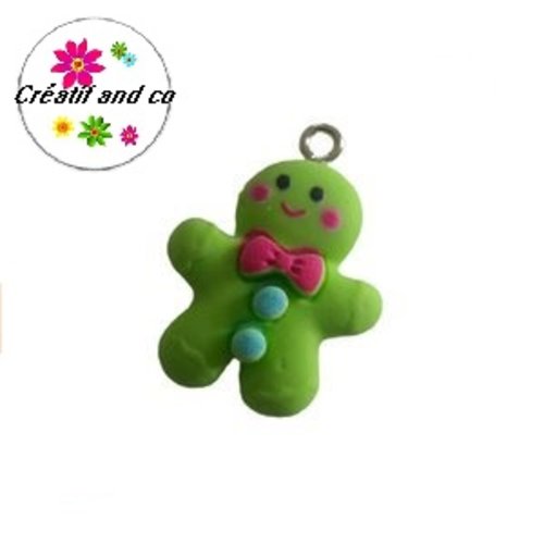 Breloque mr pain d'épice de noël vert résine