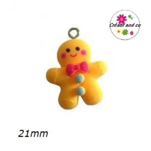 Breloque mr pain d'épice de noël jaune 21mm