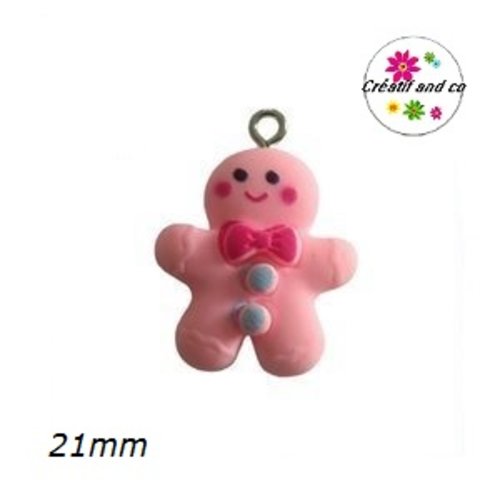 Breloque mr pain d'épice de noël rose 21mm