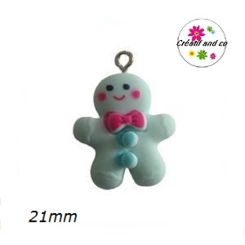 Breloque mr pain d'épice de noël bleu 21mm